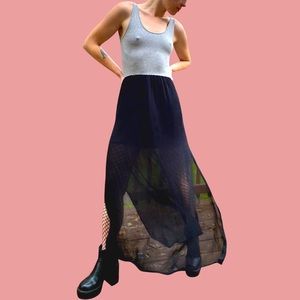 H&M Divided Sheer Mesh Maxi Black & Grey Low Scoop Neck Low Back Dress 2 / S